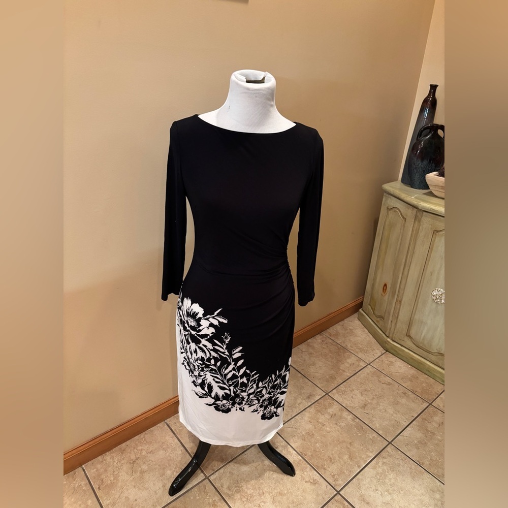Ralph Lauren Black and White Floral Long Sleeve Dress